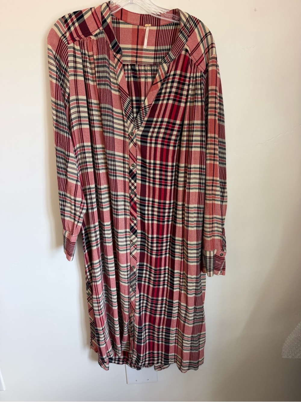 Free People Lorelai Plaid Button-Front Dress in Red and Cream
